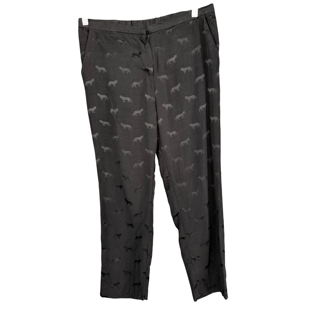 A3 Petticoat Alley Pants Jacquard Panther Straight Leg 90s Vintage Tonal Black M